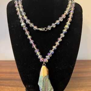 Long gorgeous green-purple jeweled necklace